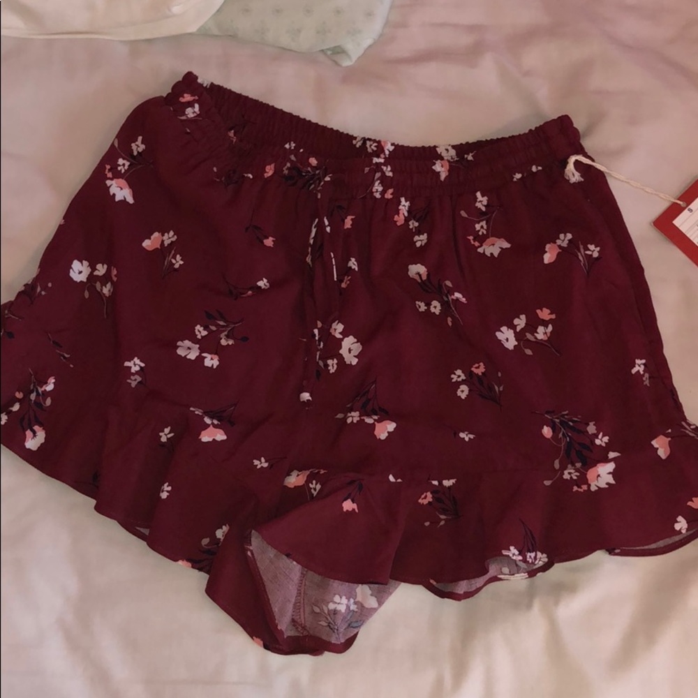 Red Floral Flowy Shorts